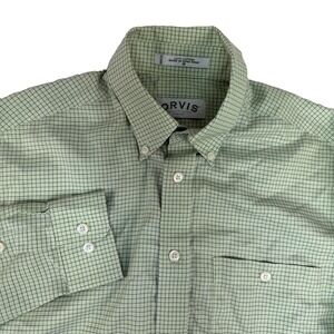 Vintage ORVIS Men's Sz M Button Down Shirt Green Grid Long Sleeve EUC